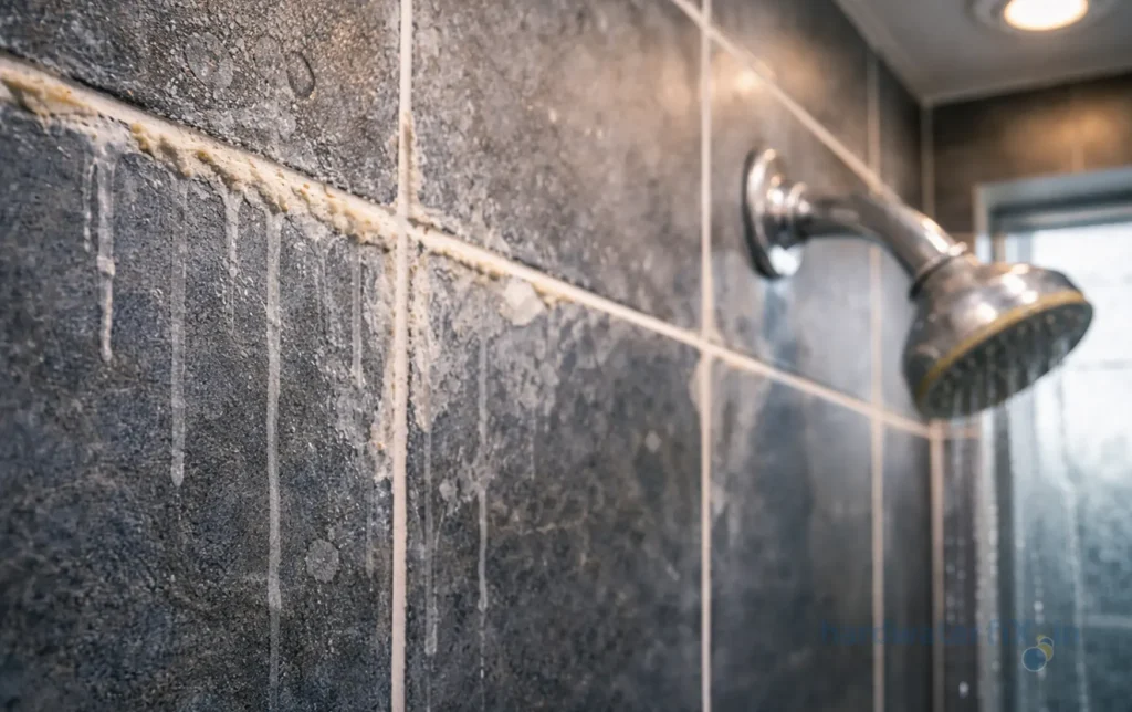 Bathroom tile damage white scale or limescale due to hard water
