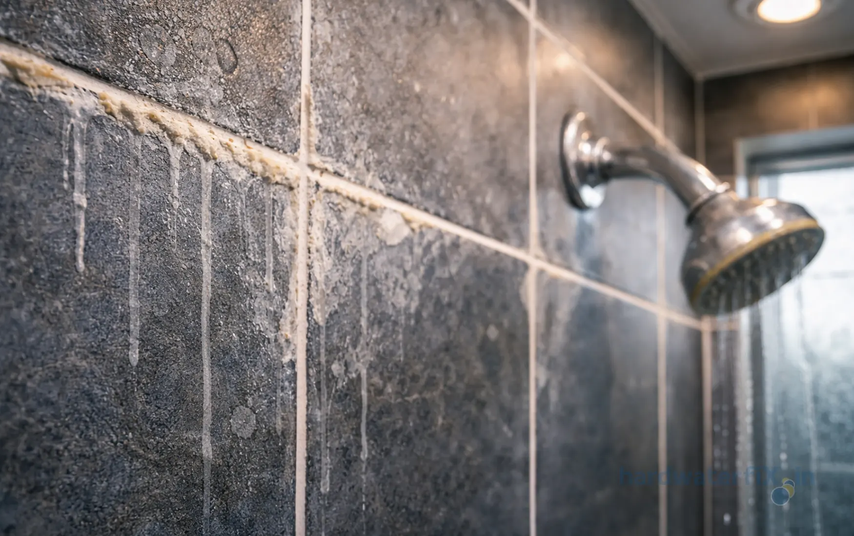 Bathroom tile damage white scale or limescale due to hard water