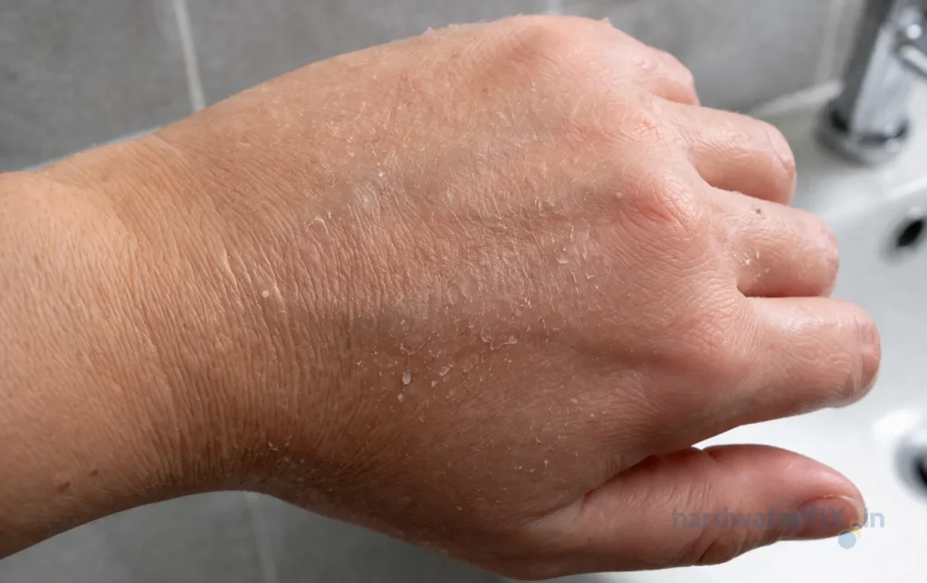 Dry or tight feeling skin after bathing in hard water
