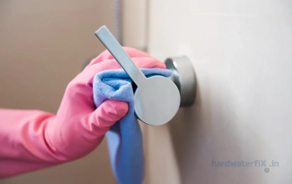 Hard water scale cleaning on bathroom taps