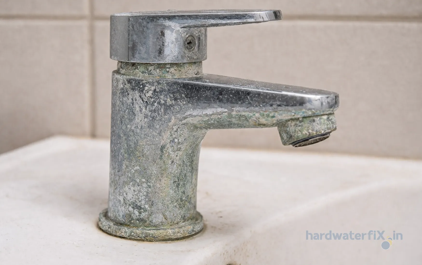 tap fittings damaged white scale or limescale due to hard water